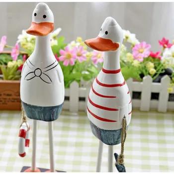 

New Pastoral Wood Lover Duck Model Figurines Lovers Miniature Creativity Handwork New Year Decor Craft Home Decor Accessories