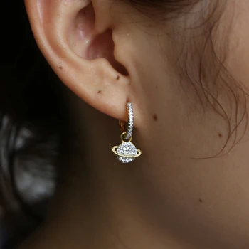 

2018 New Luxury Ear charm Earrings For Women Round With Cubic Zircon Earings dangle cz earth Earrings Wedding Jewelry Gift