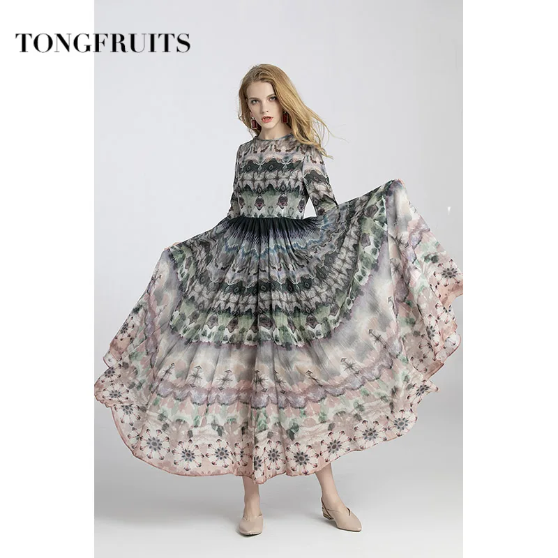 

Summer Floral Print Women O-neck Long Dress Temperament Loose Beach Dresses Ladies New Fashion Runway Long Party Dress