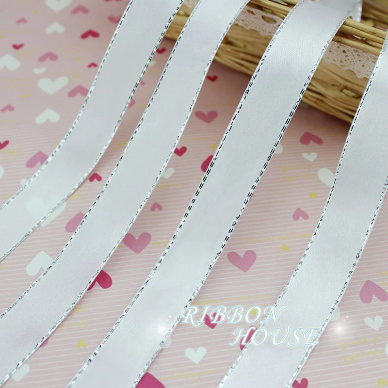 White Silver Edge Satin Ribbon Gift Wrapping Christmas ribbons 6/10/20/25/40mm 25 yards/roll satin ribbons,ribbon supplies,wrapping ribbon,satin ribbon,christmas ribbon