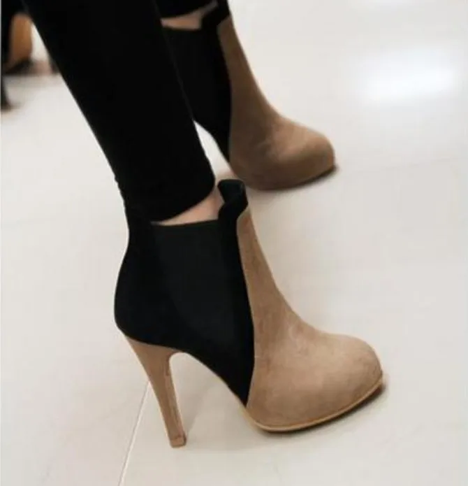 

Autumn Fashion Women's Branded Rome Bootie Slip On Round Toe High Heels Shoes Ankle Chelsea Boots Black Mixed Colors Gray Brown