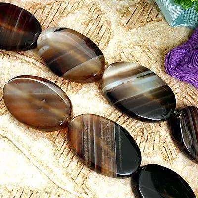 

1X Strand Oval Quartz Agate Black Onyx Beads HOT