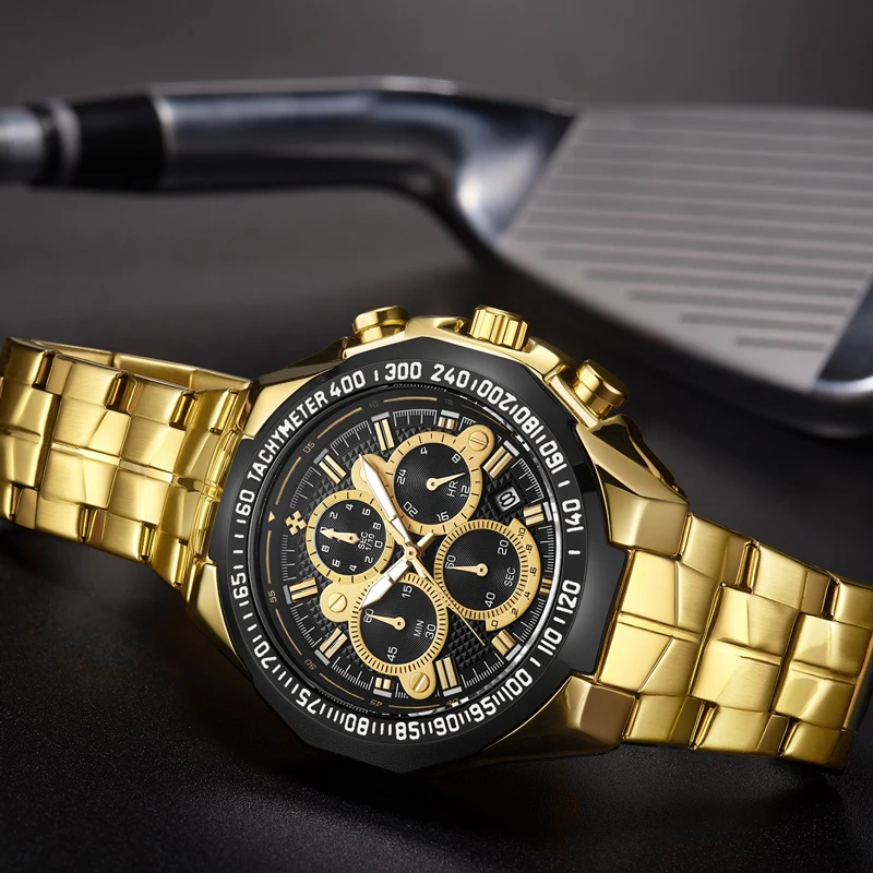 Коробка Relogio Masculino наручные часы мужские Топ бренд класса люкс WWOOR золотой хронограф, мужские часы Золотые Большие мужские наручные часы