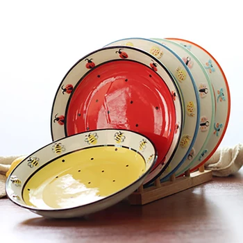

Ceramic Insect Round Plate Coffee Cup Saucer Spoon Set Hand-painted Dinner Bowl Food Trays Afternoon Tea Cup Soup Spoon 5pcs/set