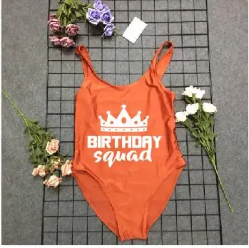 OKOUFEN, купальник на день рождения, королевская команда, сексуальный пляжный летний купальник с открытой спиной, модный купальный костюм, купальники с буквенным принтом - Цвет: orange white SQUAD