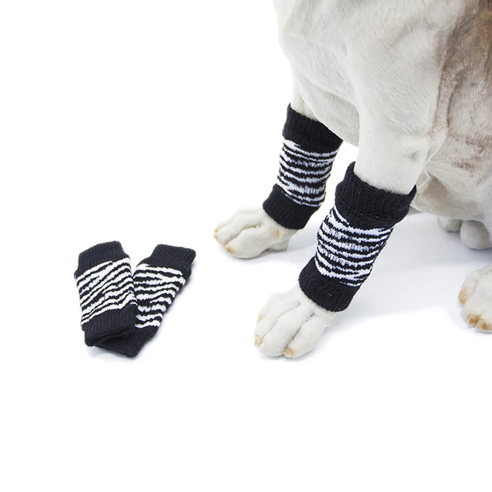 New Leg Warmers 4Pcs/Set Winter Pet Dog Leg Socks Zebra Leopard Dots Print Non-slip Leg Warmers