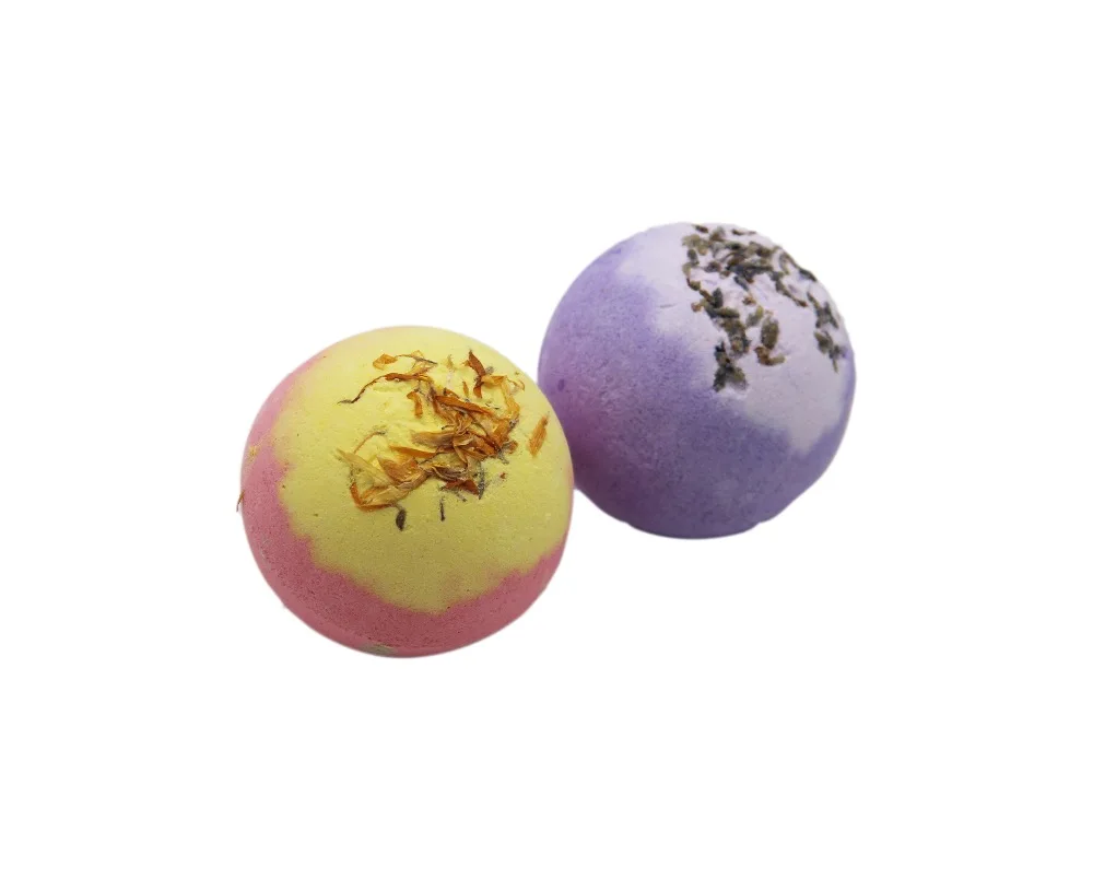2X120g Organic Bath Bombs Dried Flower Petals Round Sea Salt Moisturizing Lavender Rose Handmade SPA Christmas 4
