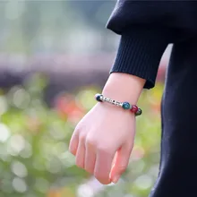 Природные черные камни серебро полый шар Шарм Браслеты с серебряной полые трубы Для мужчин Браслеты Для женщин Обёрточная бумага аксессуары и украшения