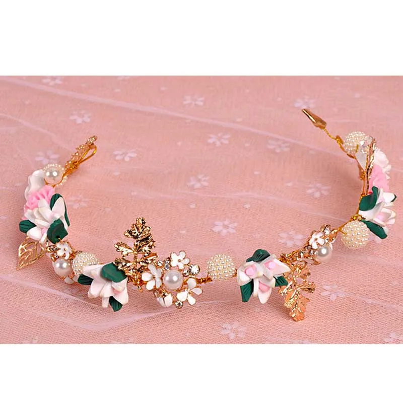 

Charm Women Headbands Elegant Flower Crystal Pearl Tiaras Romantic Bride Hairdress Hair Accessories Wedding Jewelry SL