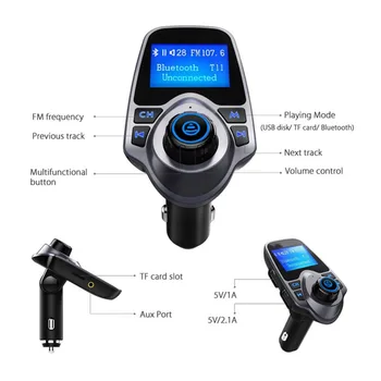 

LED frequency display Car MP3 Player Supports bluetooth Hands-free FM Transmitter music playing Built-in intelligent microphone