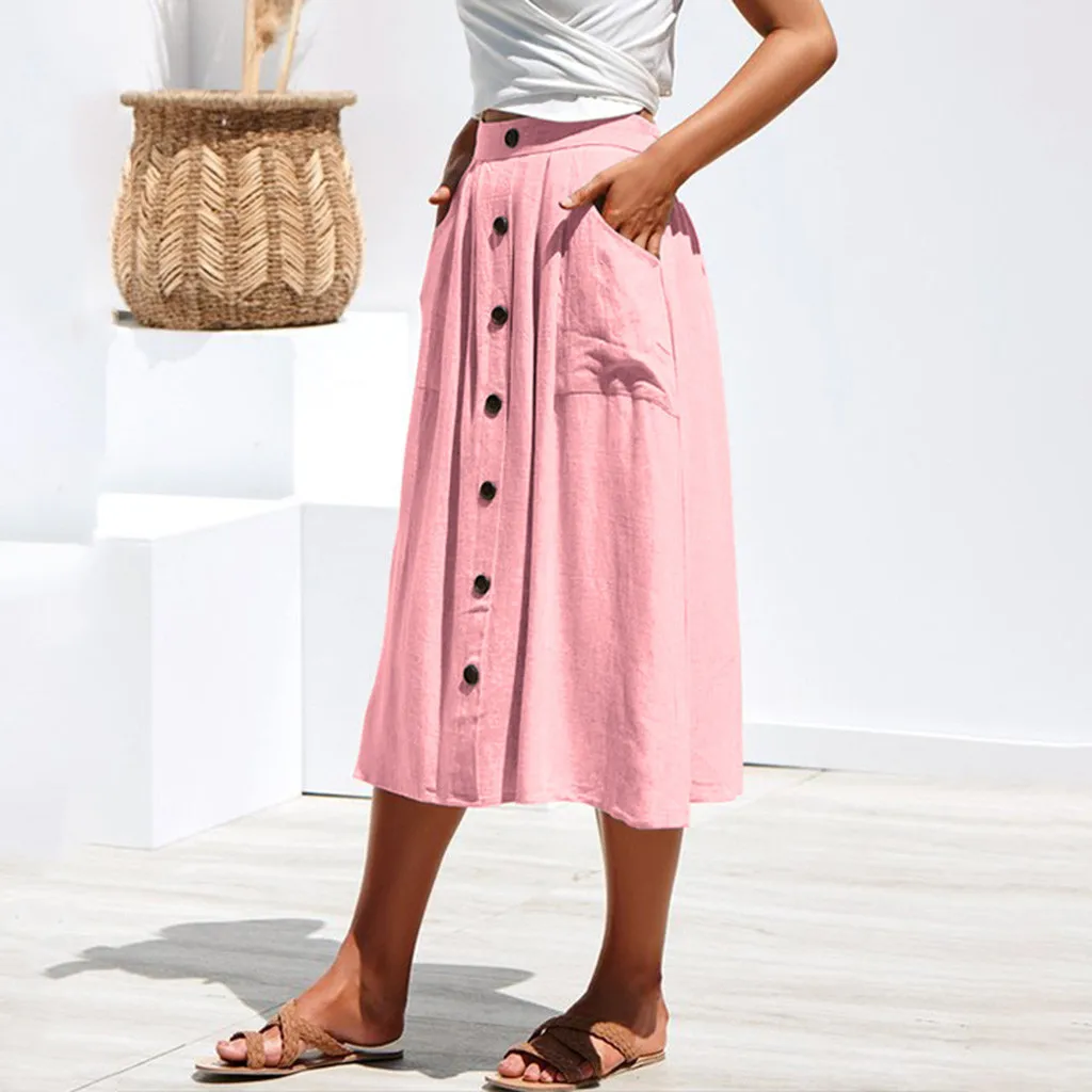 

Women Skirt Summer Fashion Sexy Casual Button High Waist Hip With Pocket Long Skirt Daily Casual 2019 dropship #30
