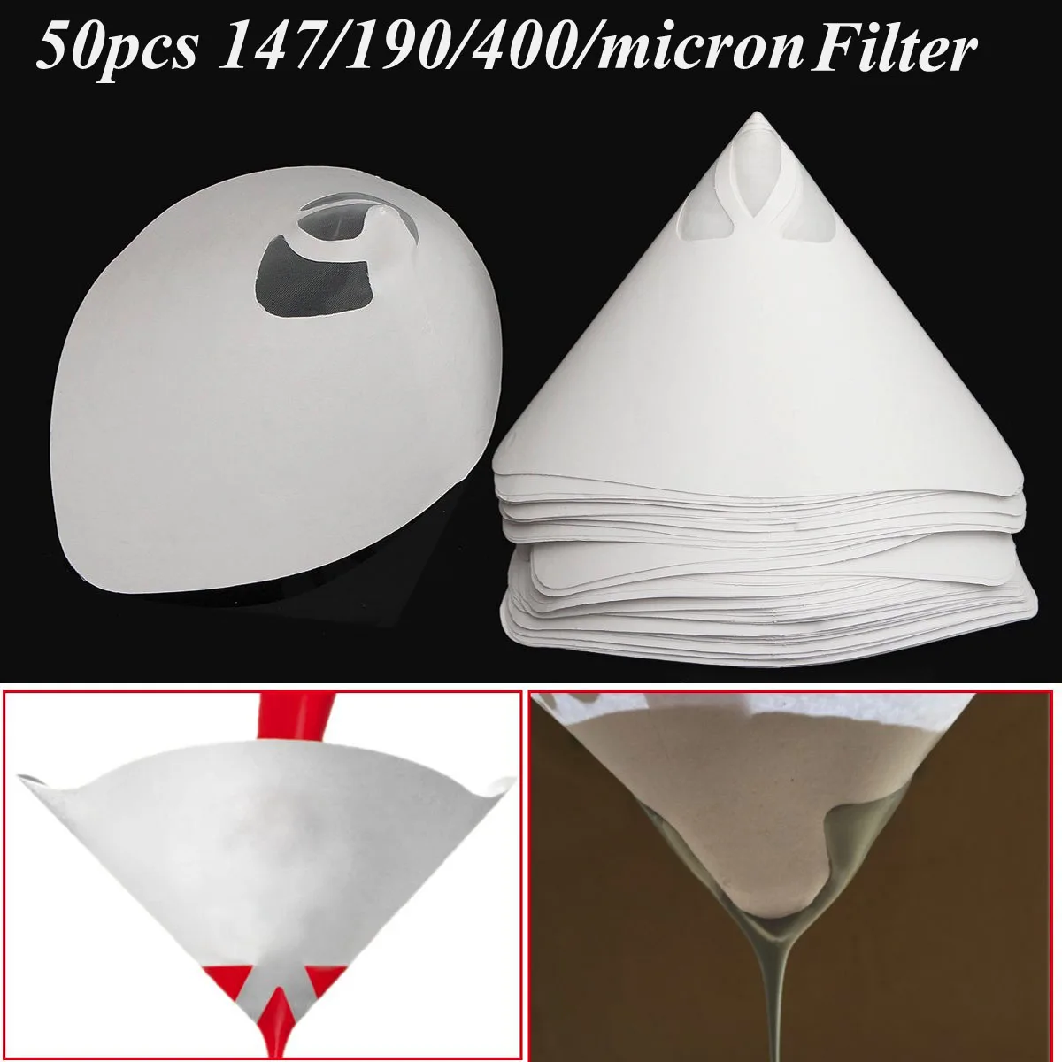 

50Pcs Fine Paint Paper Strainers (147/190/400 micron) Sieve Filter Nylon Mesh Net Funnel
