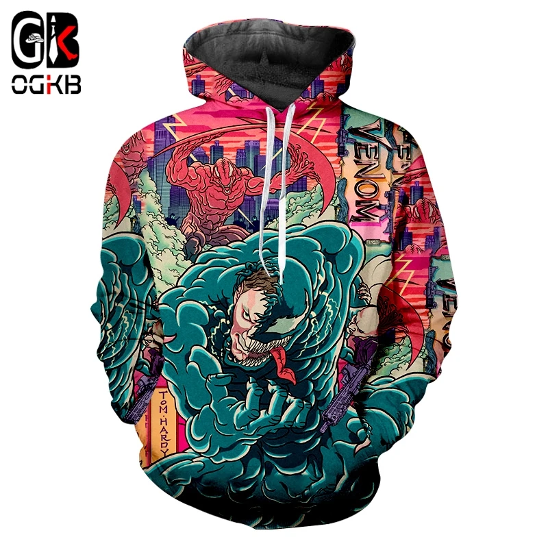 

OGKB Men's 2019 3d Printing Color Pattern Street Clothing Hoodie Alien Venom Casual Oversized 5xl Men's Pullover