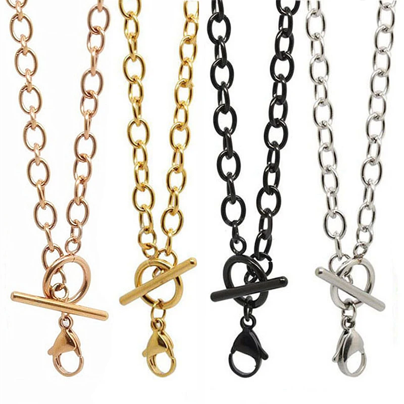 

10PCS/Lot 18'' (45cm) Silver/Rose gold/Gold 316L Stainless Steel Toggle Chain Floating Locket Pendant Necklace Wholesale