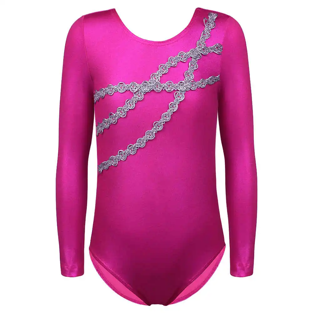 От 2 до 10 лет для девочек, танцевальный костюм, ярко-розовый с длинным рукавом цепи с принтом Русалочки, гимнастические купальники Одежда для танцев, балета костюмы для занятий спортом - Цвет: chain