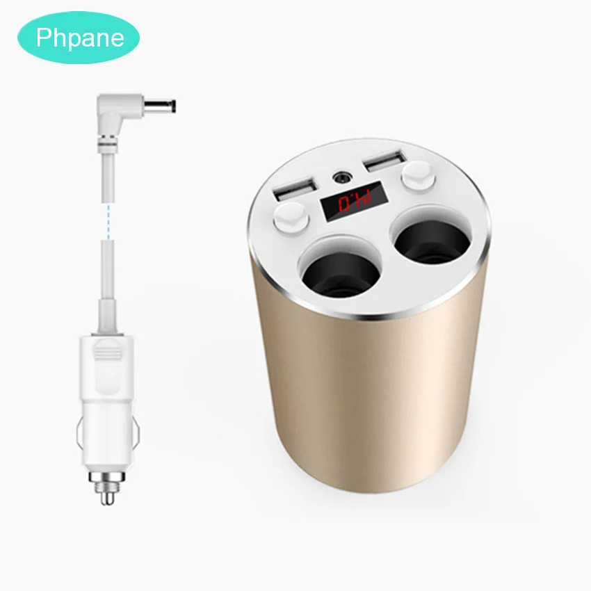 

4in1 double cigarette lighter dual USB with display metal car charger 3.1A car universal smart cup car charger for Iphone xiaomi