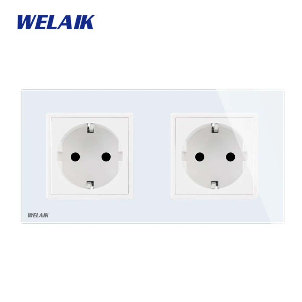 

WELAIK Glass Panel Wall Socket Wall Outlet White European Standard Power Socket AC110~250V A28E8EW