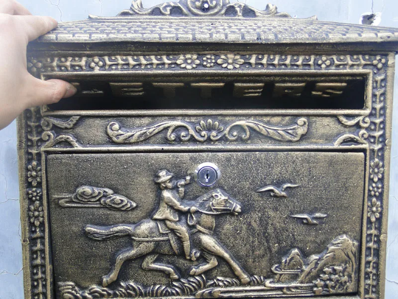 Vintage Decorative Cast Iron Mailbox Postbox Mail box, Wall Mounted Wrought Iron Letter Box Metal Garden Supplies Free Shipping