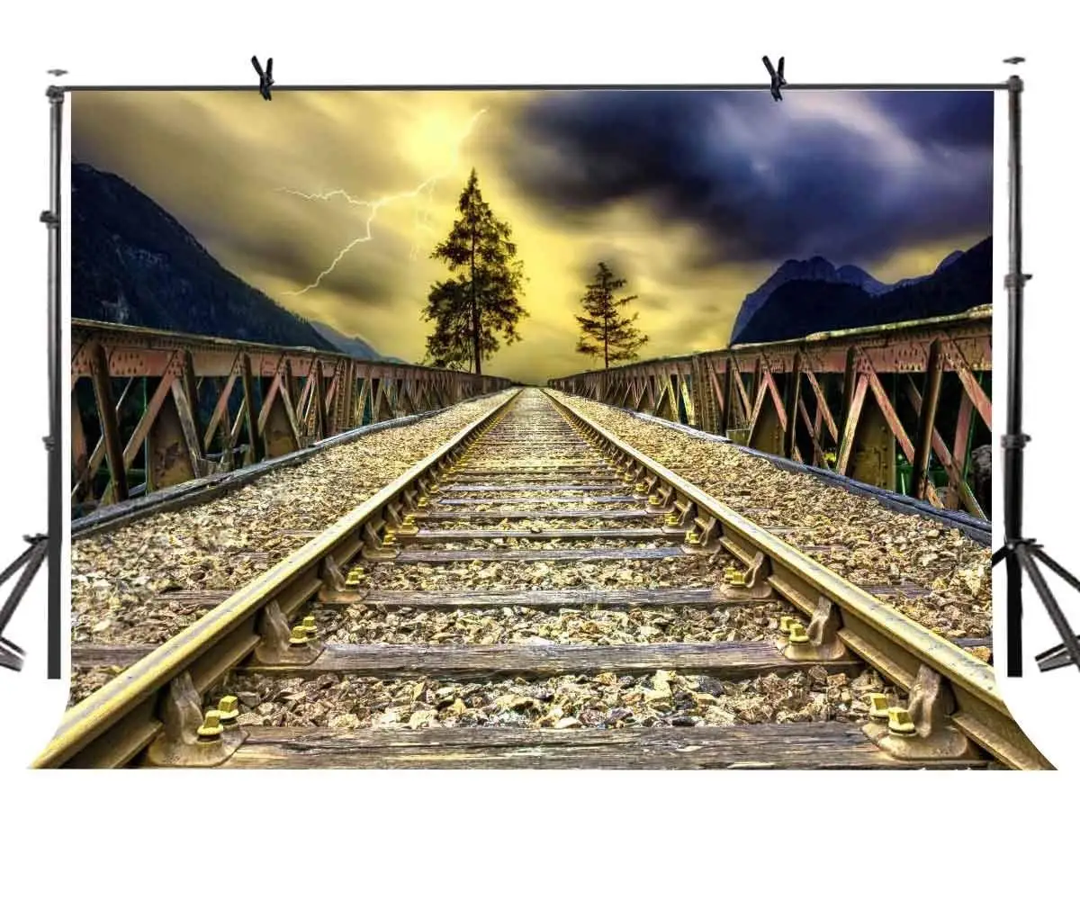 7x5ft Personal Theme Party Backdrop Train Tracks and Lighting Night Landscape for Studio Screen | Электроника