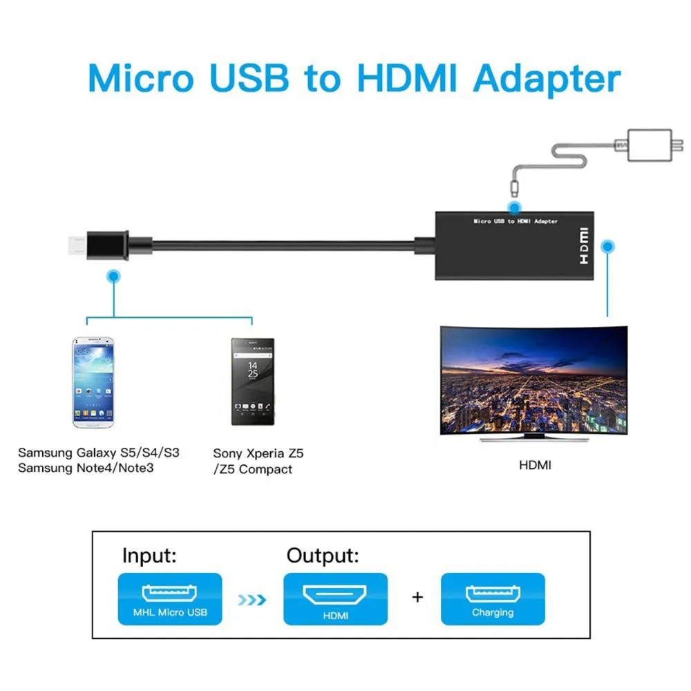SOONHUA ABS черный адаптер Micro USB к HDMI поддержка 1080P преобразователь для ТВ HD аудио