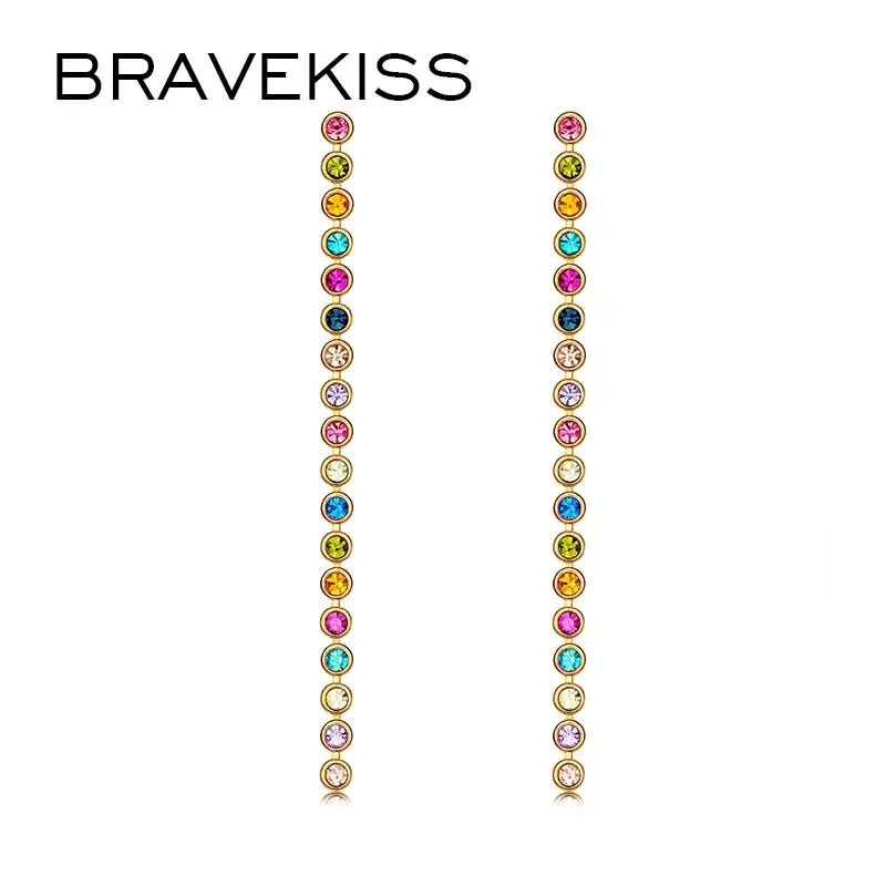 Красочные длинные висячие серьги с кристаллами BRAVEKISS для женщин модные 2019 новые