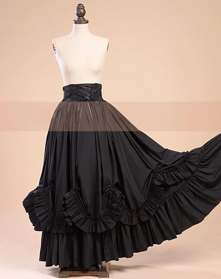 Новая весенняя Осенняя Женская винтажная викторианская хлопковая юбка на шнуровке, Женская плиссированная длинная юбка с высокой талией, юбка-Маятник для выпускного вечера