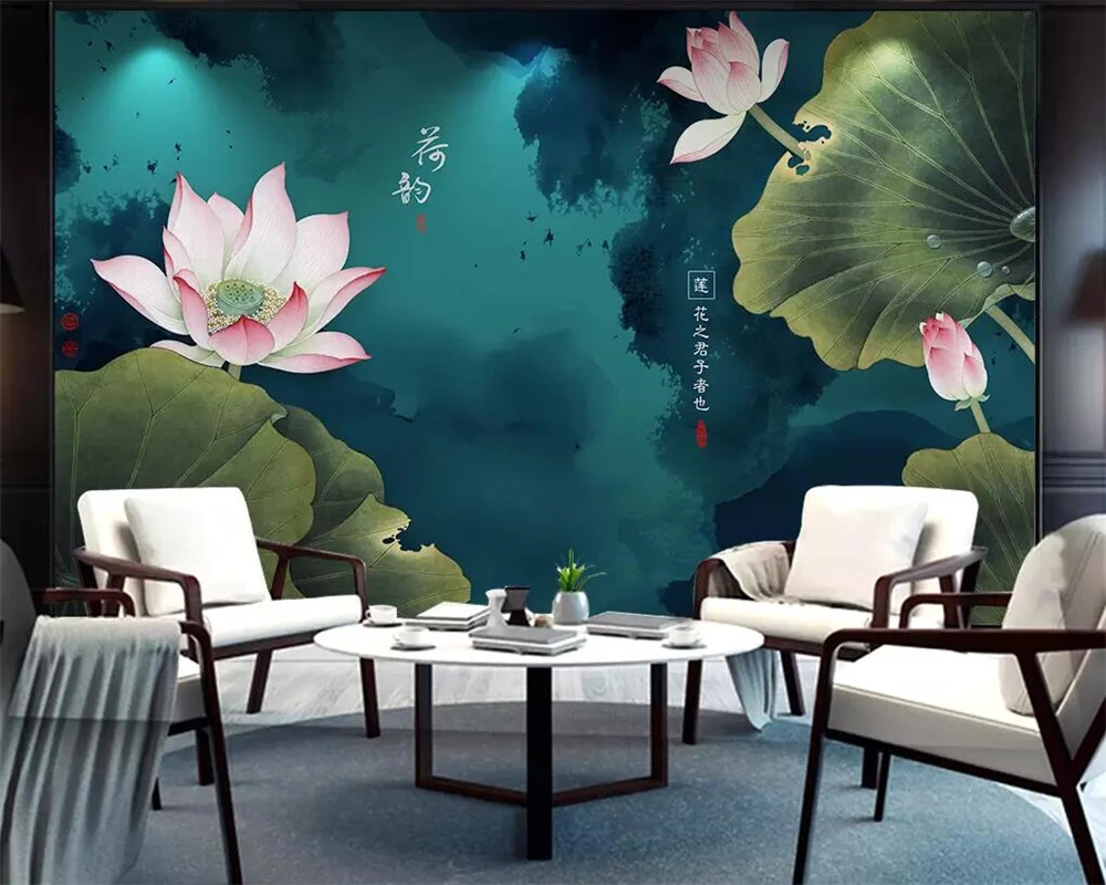 

beibehang Chinese mural wallpaper ink ink lotus lotus living room bedroom background wall decoration painting TV 3d background