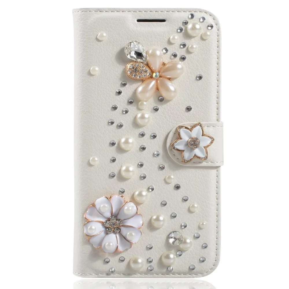 

Pearl Diamond Flower Leather Case Cover For iPhone XS Max XR X 8 7 6S Plus 5 5S Samsung Galaxy S9/8/7/6 Edge Plus Note 9 8 5 4 3