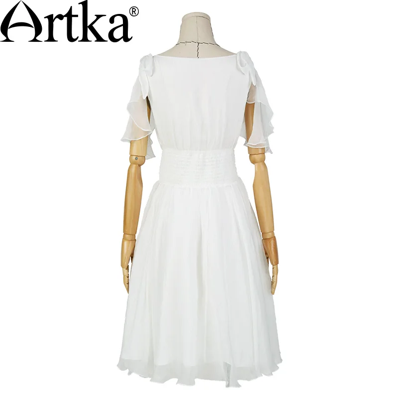 ARTKA элегантные женские платья Летнее белое платье женское сексуальное платье с v-образным вырезом женское шифоновое платье vestidos mujer LA11570X