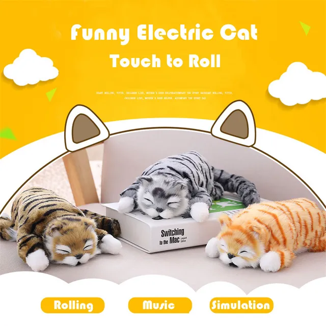 Electric Cat 30cm Funny Simulation Electric Cat Roll Plush Animals Cats Toys Kid  Cute Toy Kid Child Christmas Gift Fun Cute