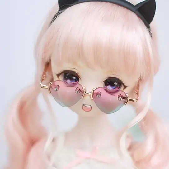 Новинка 1/3, аксессуары для кукол Uncle BJD SD MDD, полупрозрачные очки в форме сердца из полихроматического персика