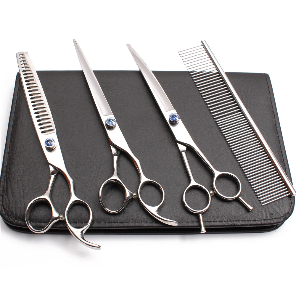 

8" JP 440C Customized Logo Shiny Dog Grooming Scissors Cutting Scissors Thinning Shears Animal Curved Shears Pets Scissors C3004