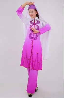 Центральной Азии в этническом стиле танцевальный костюм Исламская Хуэй одежда для богослужения мусульманских Танцы одежды в китайском народном сценические костюмы для сцены - Цвет: Фиолетовый