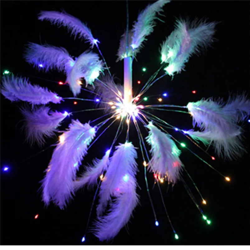 USB Feather Fireworks Lamp String Decoration 100LED Feather Light String Outdoor Courtyard Lighting Garden Decor Luces 35MR80