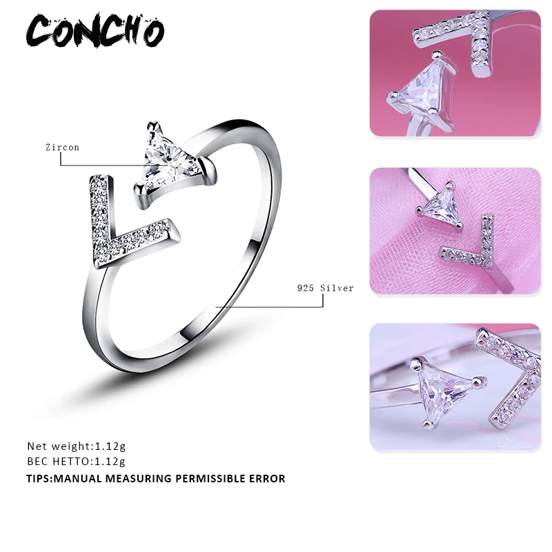 Кончо Jewelry 925 пробы серебро Треугольники открытие Циркон Кольца для Для женщин