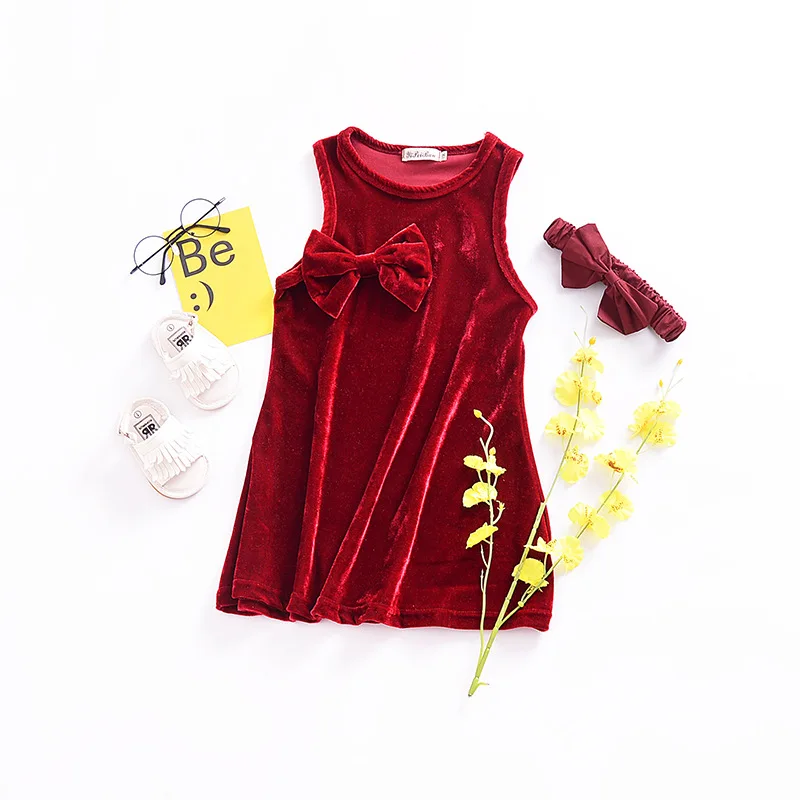 

1-5T baby girl big butterfly solid sleeveless dress o-neck a line bow knee length clothes