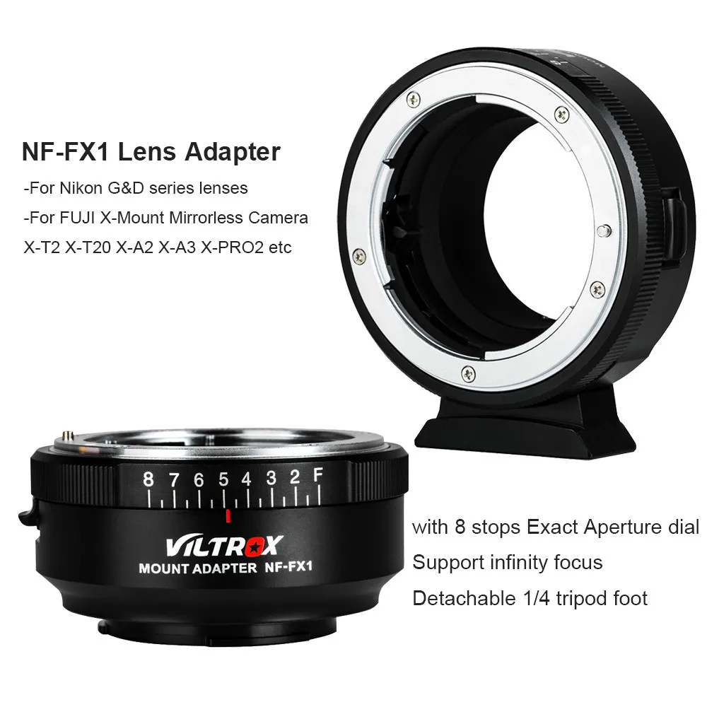 

NF-FX1 Lens Adapter w/Aperture Ring for Nikon G&D-mount Lens to Fuji X-T2 X-T20 X-A2 X-A3 X-PRO2 Lens Adapter
