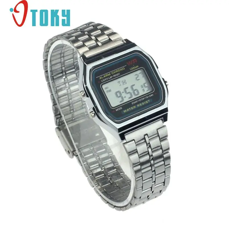 

New Luxury Vintage Womens Men Stainless Steel Digital Alarm Stopwatch Wrist Watches Novel design Relogios JA Dropshipping