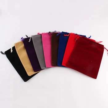 

50pcs/Lot 15*20cm Customized Logo Mixed-Color Printed Velvet Drawstring Pouch Packing Bags