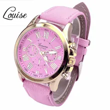 Louise New Casual Watch Women Dress Watches Roman PU Leather Quartz WristWatch For Women Men relogio