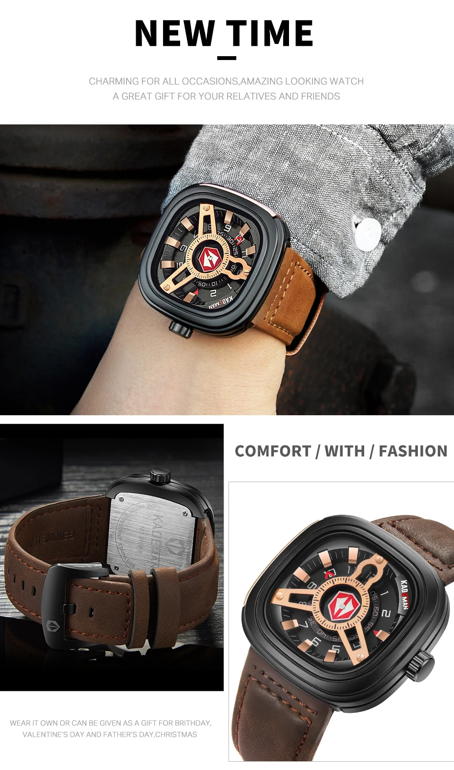 KADEMAN 365B-6 Square Kademan Unique Mens Watch description image 3