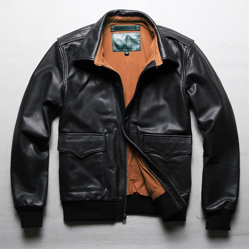 USAF мужская коричневая A2 кожаная куртка пилота размера плюс 6XL натуральная Толстая воловья кожа Мужская зимняя русская кожаная куртка