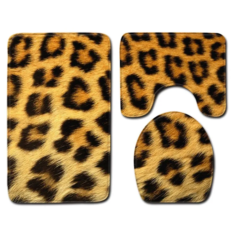  3 pieces/Set Animal Skin Leopard Tiger Pattern Bath Mat Contour Pedestal Rug Lid Toilet Cover Carpe