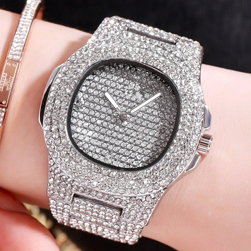 

Gold three-color Quartz Watch Dial 20mm(Very small) Fashion Square Starry Set Steel Belt Rhinestone Women Clock Ladies Watches