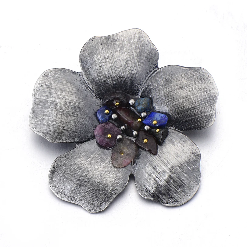 3 шт./лот оптовая продажа Этническая черная металлическая брошь в виде цветка