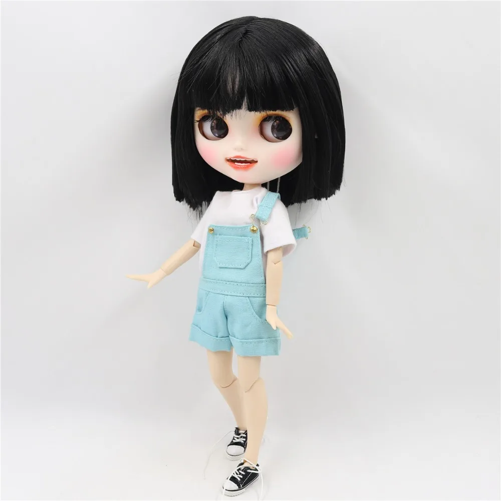 ميغ - بريميوم Custom Neo Blythe دمية ذات شعر أسود وبشرة بيضاء ووجه مبتسم غير لامع 2