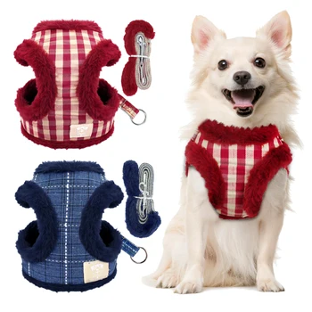 

Soft Plaid Small Dog Cat Harness Leash Padded Nylon Warm Chihuahua Puppy Harness Vest and Leash Set Yorkie Traction Leads