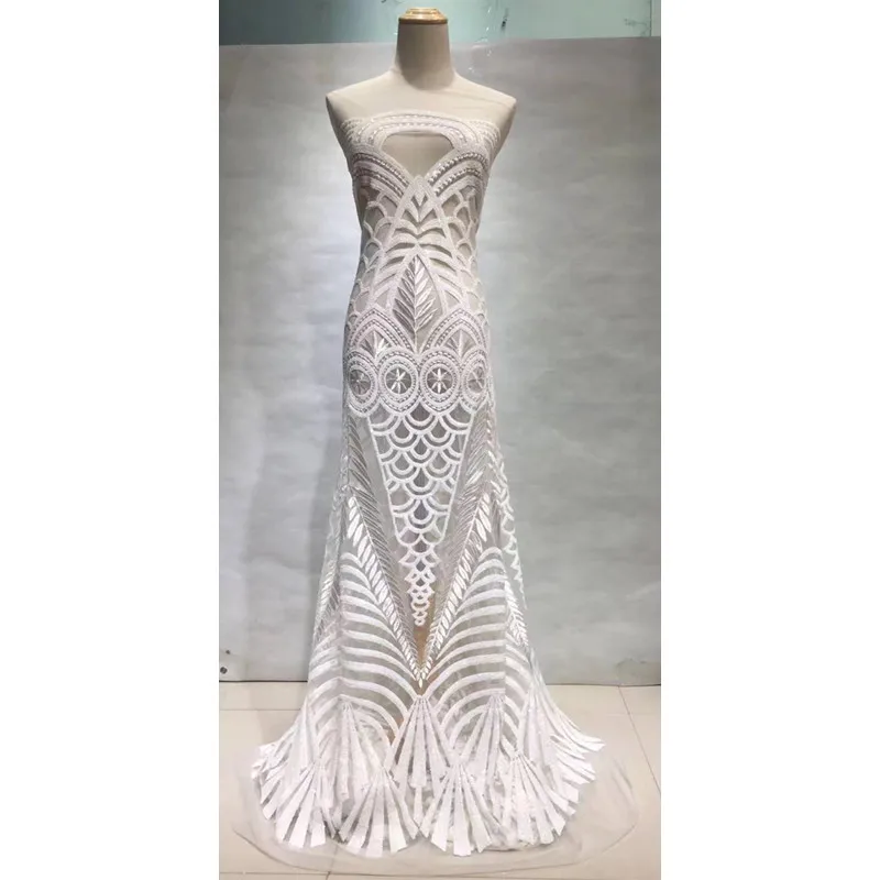 

2018 new design African Net Champagne Sequins Lace fashion party dress lace High Quality French Tulle Lace with sequins