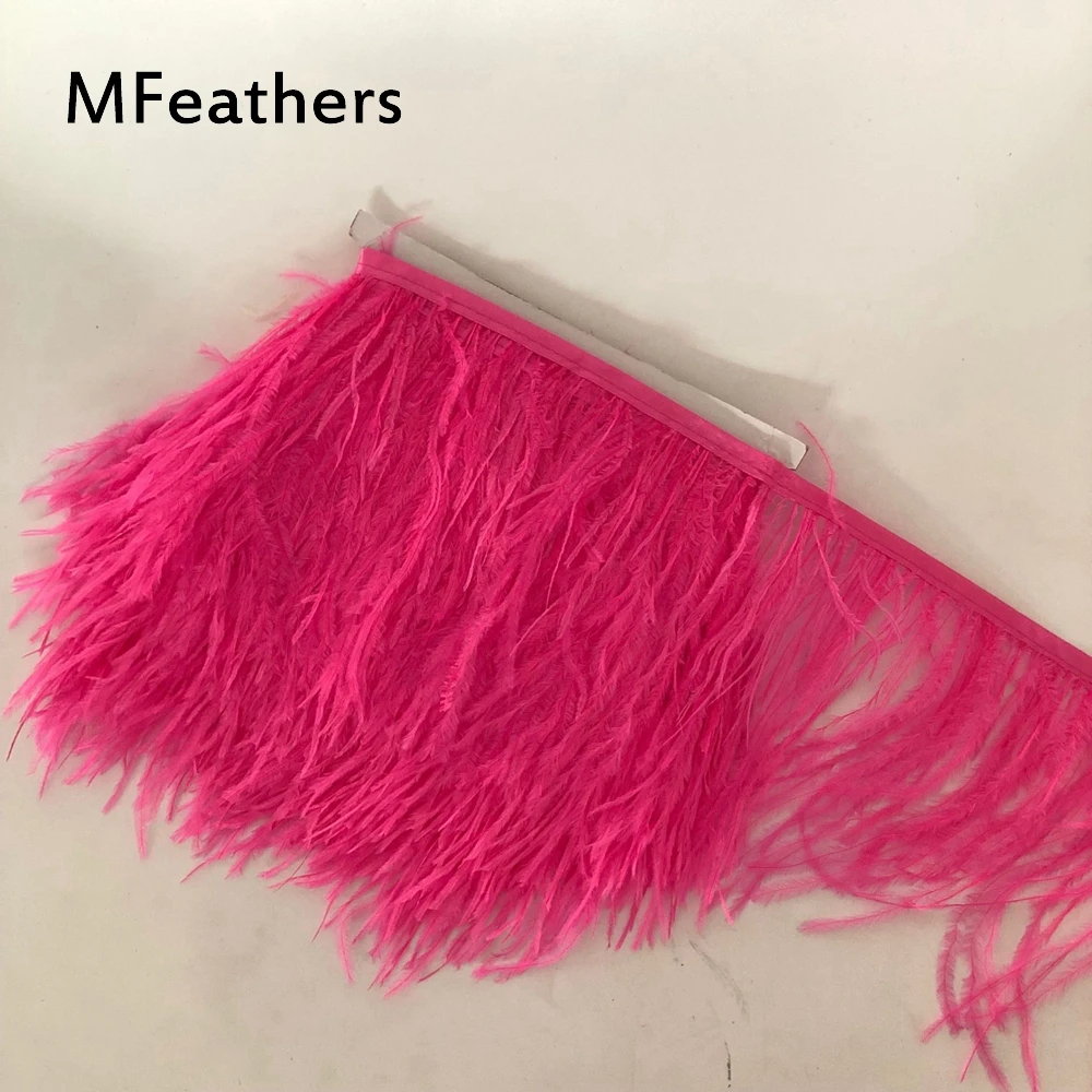 

5M 10 Meter 10-15CM Dark Pink Ostrich Feathers Fringe Trims Skirt Dress Ribbon Ostrich Feather For Crafts Clothing Plume 42color