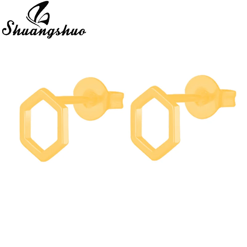 

Shuangshuo Simple Korean Creative Geometric Hexagon Stud Earrings for Women Small Ear Studs Earing Brincos Jewelry Girls Gift